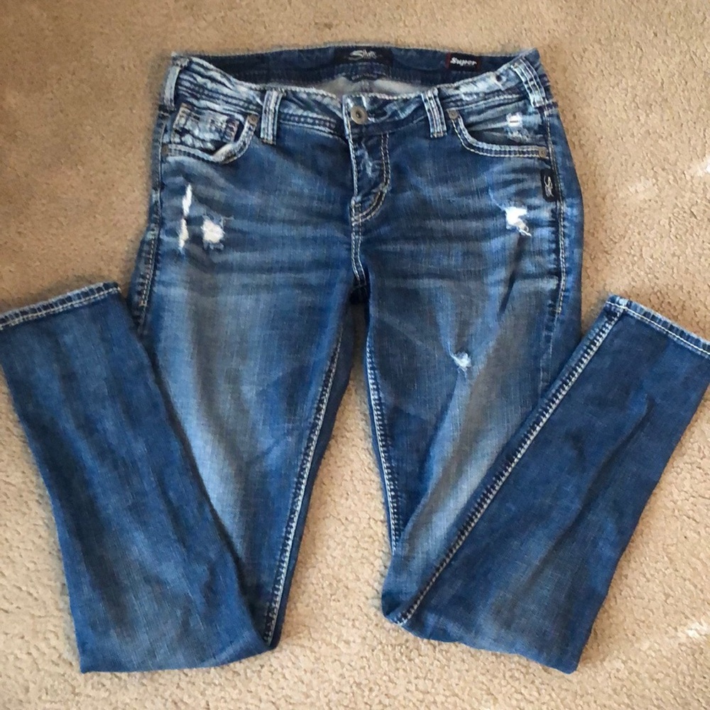 Girlfriend Fit Silver Jeans